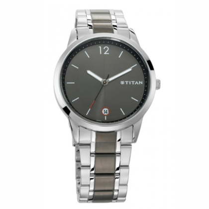 Titan 1806KM01 Workwear Anthracite Dial Analog with Date Stainless Steel Strap watch for Men